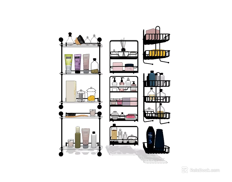 Practical Bathroom Accessories Including Wall Shelves and Storage Racks for Toiletries and Towels 3d model 