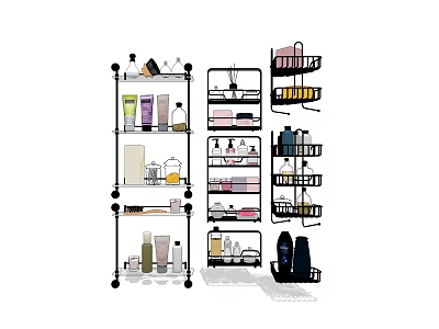 Practical Bathroom Accessories Including Wall Shelves and Storage Racks for Toiletries and Towels 3d model