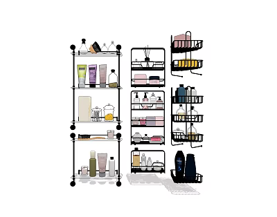 Practical Bathroom Accessories Including Wall Shelves and Storage Racks for Toiletries and Towels 3d model