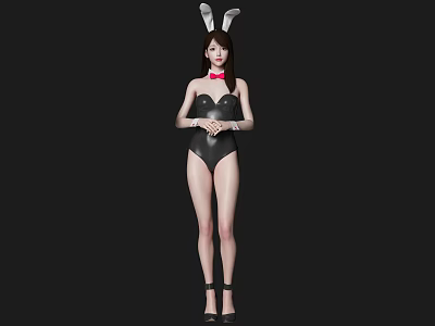 Woman Wearing Black Bodysuit With Bunny Ears And Red Bow Tie 3d model