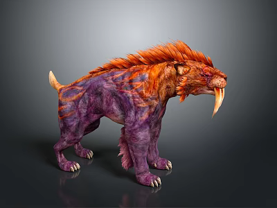 Ferocious Mythical Beast With Spiky Purple And Orange Fur And Long Fangs 3d model
