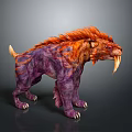 Ferocious Mythical Beast With Spiky Purple And Orange Fur And Long Fangs