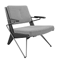 Modern Gray Leisure Chair With Black Metal Frame And Padded Armrests