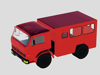 Red Truck With Cab And Enclosed Cargo Area Featuring Side Windows 3d model