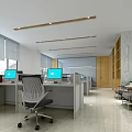 Modern Open Concept Public Office Space With Desks Computers And Marble Flooring 3d model