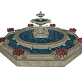 Elegant Garden Ornament With Multi Tiered Fountain And Pink Flower Decorations