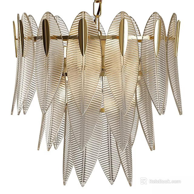 Elegant Modern Chandelier With Golden Frame And Leaf Shaped Glass Shades 3d model 