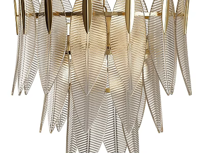 Elegant Modern Chandelier With Golden Frame And Leaf Shaped Glass Shades 3d model