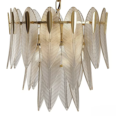 Elegant Modern Chandelier With Golden Frame And Leaf Shaped Glass Shades 3d model