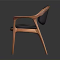 Curved Wooden Frame Chair With Black Leather Seat And Armrests Design