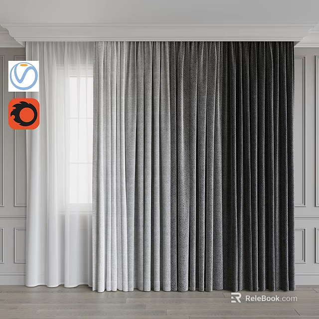 Modern Window Curtains In White Gray And Dark Gray For Home Decor 3d model 
