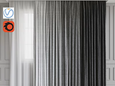 Modern Window Curtains In White Gray And Dark Gray For Home Decor 3d model