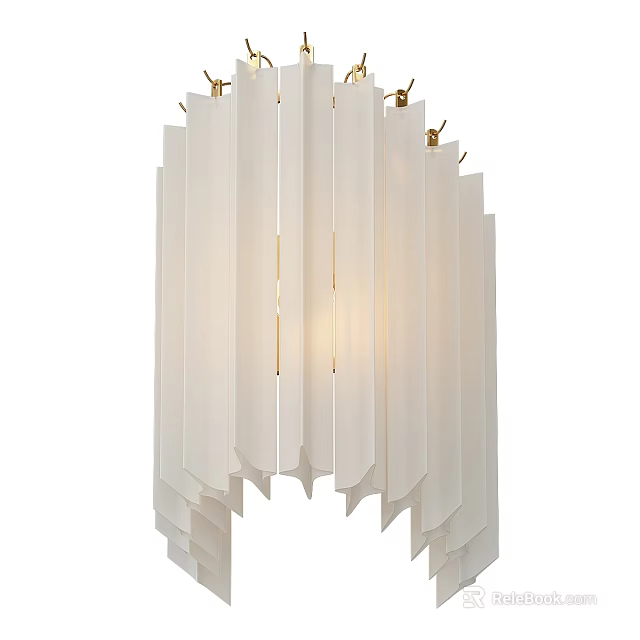 Modern White Striped Wall Lamp With Gold Accents And Soft Illumination 3d model 