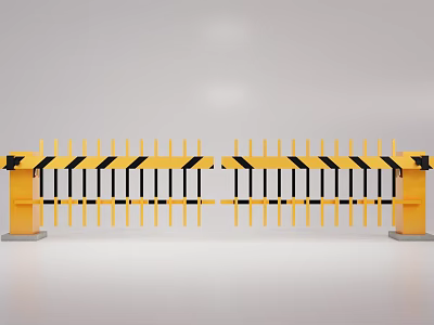 Yellow Security Boom Barrier Gate With Black Stripes And Metal Railings 3d model