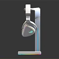 Elegant White Wireless Headphones with RGB Illuminated Stand Modern Display Setup