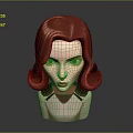 Red Haired Female Character Bust With Wavy Hair Light Colored Top And Gray Background