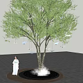 Arbor Tree With Illuminated Base Hanging Butterfly Decorations And Woman In White Dress