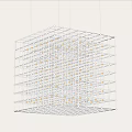 Modern Geometric Grid Metal Frame Chandelier Hanging With Warm Light In Living Room Interior