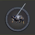 White Haired Female Warrior With Long Sword Blue Gold Armor In Combat Stance On Round Base