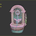 Ornate Arch Shaped Fountain With Decorative Circular Center Turquoise Accents Green Leaf And Basin Base
