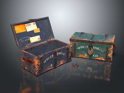 Vintage Wooden Boxes With WALLIS BARGO Brand Open With Labels And Worn Finish 3d model