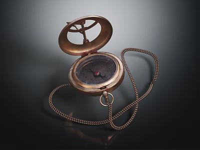 Vintage Gold Pocket Watch With Open Case Chain And Shiny Dial On Dark Background 3d model