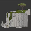 Modern Architectural Structure With Central Water Pool Wall Mounted Green Plants And Roof Tree