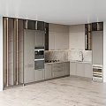 Modern Kitchen Interior With Neutral Tones Cabinets Marble Countertop And Built-in Appliances