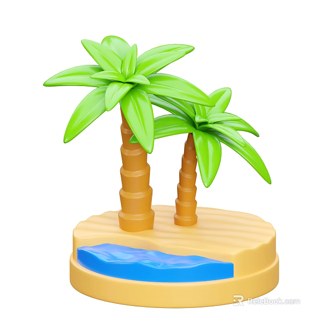 Tropical Garden Landscape With Two Palm Trees Sandy Base And Small Pond 3d model 