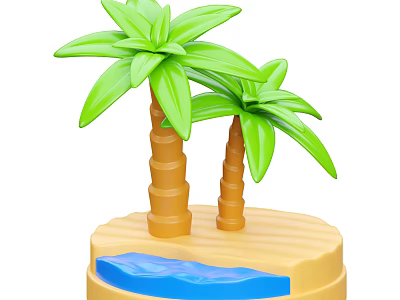 Tropical Garden Landscape With Two Palm Trees Sandy Base And Small Pond 3d model