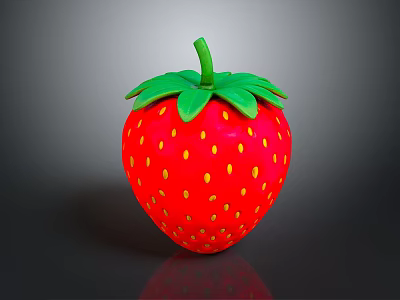 Fresh Red Strawberry With Green Leaves And Yellow Seeds On Black Background 3d model