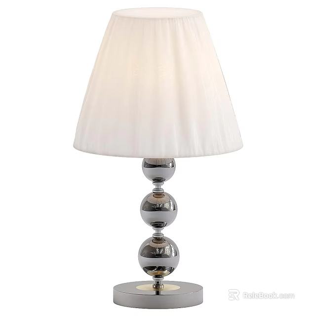 Modern Table Lamp with White Pleated Lampshade and Chrome Spherical Base Design 3d model