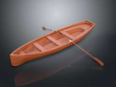 Wooden Canoe As Traditional Water Transport With Paddle And Seats 3d model