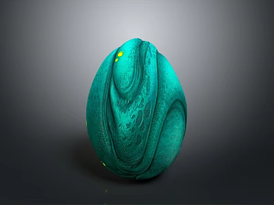 Mystical Creature Teal Textured Egg With Swirl Patterns And Yellow Accents 3d model