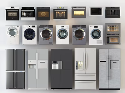 Modern Refrigerator Household Appliances Washing Machine Oven 3d model