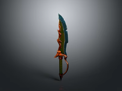 Unique Fantasy Sword With Green Blade And Orange Decorative Handle Design 3d model