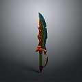 Unique Fantasy Sword With Green Blade And Orange Decorative Handle Design