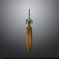 Ornate Fantasy Sword With Orange Blade Golden Decorations And Green Hilt