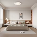 Modern Minimalist Bedroom Interior With Bed Nightstands Curtains And Wardrobe
