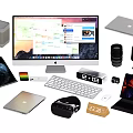 Modern computer office supplies combination digital equipment phablet watch notebook 3d model