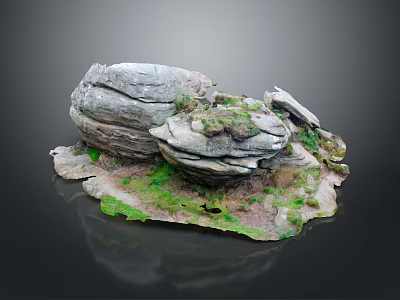 Natural Textured Wooden Stone Decorative Element With Moss Covered Surface Design 3d model