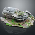 Natural Textured Wooden Stone Decorative Element With Moss Covered Surface Design 3d model