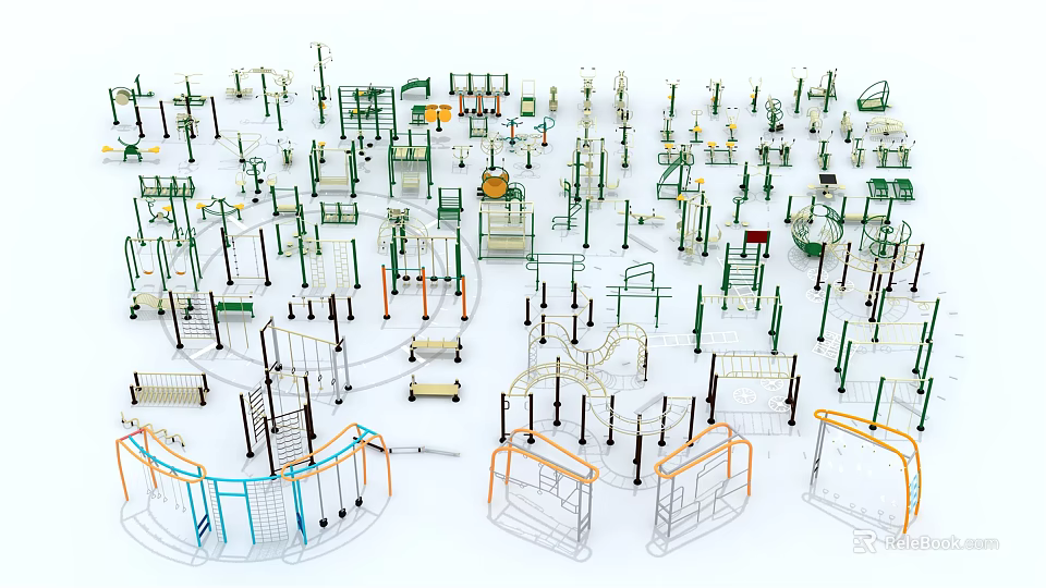 Diverse Outdoor Sports Equipment With Climbing Frames Swings Slides And Fitness Gear 3d model 