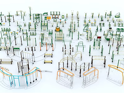 Diverse Outdoor Sports Equipment With Climbing Frames Swings Slides And Fitness Gear 3d model