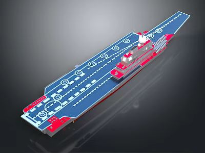 3D Model of Cosmic Space Carrier With Blue Deck Red Base and Circular Markers 3d model