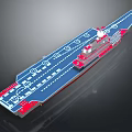 3D Model of Cosmic Space Carrier With Blue Deck Red Base and Circular Markers