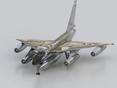 Silver Fighter Jet Model With Four Engines And Extended Landing Gear 3d model