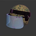 Protective Camouflage Helmet With Transparent Face Shield And Black Strap