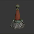 Decorative Tower Ornament With Octagonal Stone Base Red Cone And Metallic Sphere Top 3d model