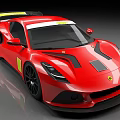 Red Racing Sports Car With Rear Spoiler Black Stripes And Yellow Decals